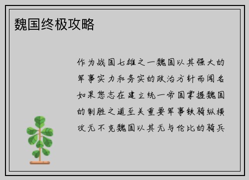魏国终极攻略